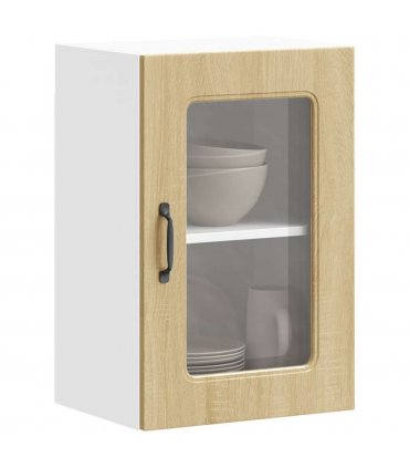 vidaXL Kitchen Wall Cabinet with Glass Door Kalmar Sonoma Oak Engi — Model: 1x wall glass cabinet (1 door) 40 cm wide 60 cm high