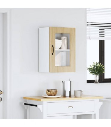 vidaXL Kitchen Wall Cabinet with Glass Door Kalmar Sonoma Oak Engi — Model: 1x wall glass cabinet (1 door) 40 cm wide 60 cm high