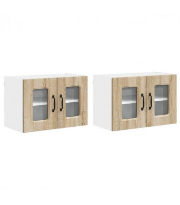 vidaXL Dishwasher Panel Kalmar 2 pcs Sonoma Oak 60 x 31 x 40 cm — Model: 2x wall glass cabinet (2 doors) 60 cm wide 40 cm high
