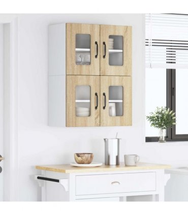 vidaXL Dishwasher Panel Kalmar 2 pcs Sonoma Oak 60 x 31 x 40 cm — Model: 2x wall glass cabinet (2 doors) 60 cm wide 40 cm high