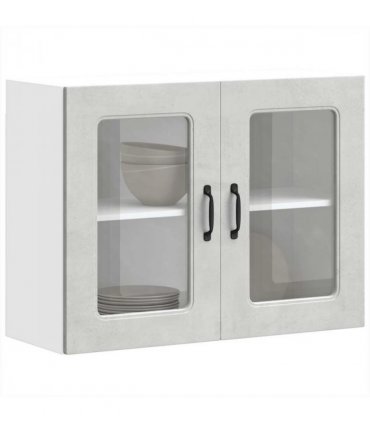 vidaXL Kitchen Wall Cabinet with Glass Door Kalmar Concrete Grey — Model: 1x wall glass cabinet (2 doors) 80 cm wide 60 cm high