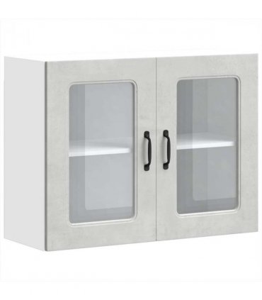 vidaXL Kitchen Wall Cabinet with Glass Door Kalmar Concrete Grey — Model: 1x wall glass cabinet (2 doors) 80 cm wide 60 cm high