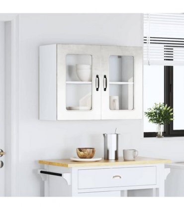 vidaXL Kitchen Wall Cabinet with Glass Door Kalmar Concrete Grey — Model: 1x wall glass cabinet (2 doors) 80 cm wide 60 cm high