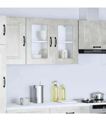 vidaXL Kitchen Wall Cabinet with Glass Door Kalmar Concrete Grey — Model: 1x wall glass cabinet (2 doors) 80 cm wide 60 cm high
