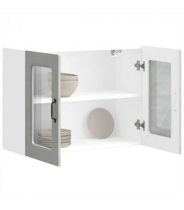 vidaXL Kitchen Wall Cabinet with Glass Door Kalmar Concrete Grey — Model: 1x wall glass cabinet (2 doors) 80 cm wide 60 cm high