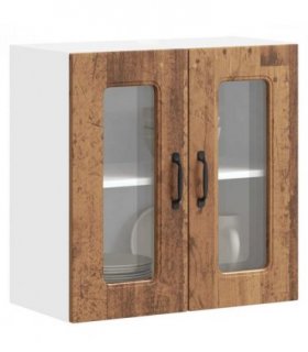 vidaXL Kitchen Wall Cabinet with Glass Door Kalmar Old Wood Engin — Model: 1x wall glass cabinet (2 doors) 60 cm wide 60 cm high