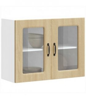 vidaXL Kitchen Wall Cabinet with Glass Door Kalmar Sonoma Oak Eng — Model: 1x wall glass cabinet (2 doors) 80 cm wide 60 cm high
