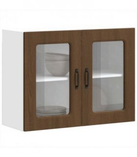 vidaXL Kitchen Wall Cabinet with Glass Door Kalmar Brown Oak Engi — Model: 1x wall glass cabinet (2 doors) 80 cm wide 60 cm high