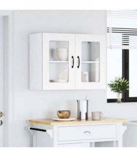 vidaXL Kitchen Wall Cabinet with Glass Door Kalmar White Engineer — Model: 1x wall glass cabinet (2 doors) 80 cm wide 60 cm high