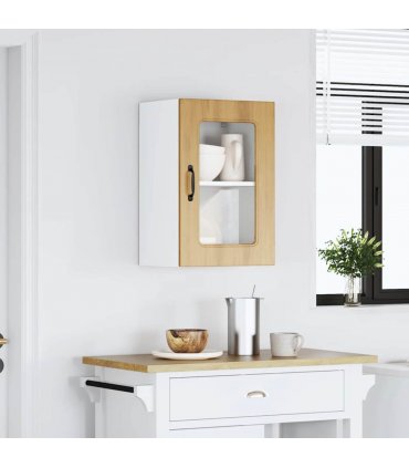 vidaXL Kitchen Wall Cabinet with Glass Door Kalmar Artisan Oak Eng — Model: 1x wall glass cabinet (1 door) 40 cm wide 60 cm high