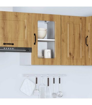 vidaXL Kitchen Wall Cabinet with Glass Door Kalmar Artisan Oak Eng — Model: 1x wall glass cabinet (1 door) 40 cm wide 60 cm high
