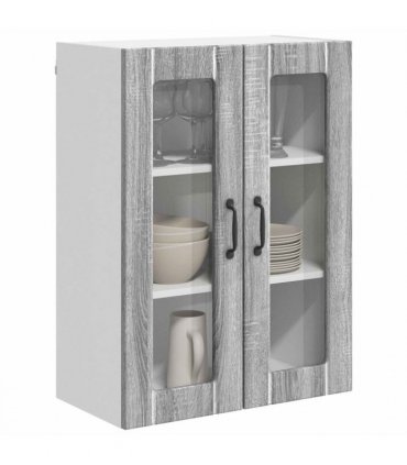 vidaXL Wall Glass Cabinet LUCCA Grey Sonoma 60 x 31 x 80 cm — Model: 1x wall glass cabinet (2 doors)
