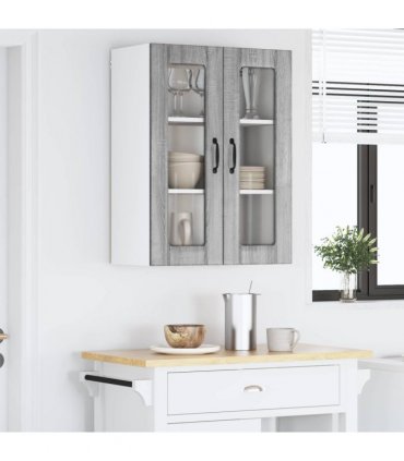 vidaXL Wall Glass Cabinet LUCCA Grey Sonoma 60 x 31 x 80 cm — Model: 1x wall glass cabinet (2 doors)