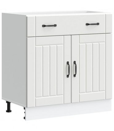 vidaXL Kitchen Base Cabinet Lucca White Engineered Wood — Size: 80 x 46 x 81.5 cm, Model: 1x bottom cabinet (2 doors 1 drawer)