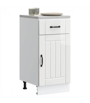 vidaXL Kitchen Base Cabinet Lucca High Gloss White Enginee — Size: 40 x 46 x 81.5 cm, Model: 1x bottom cabinet (1 door 1 drawer)
