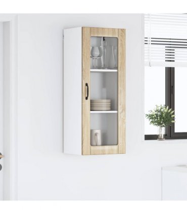 vidaXL Wall Glass Cabinet LUCCA Sonoma Oak 40 x 31 x 100 cm — Model: 1x wall glass cabinet (1 door)
