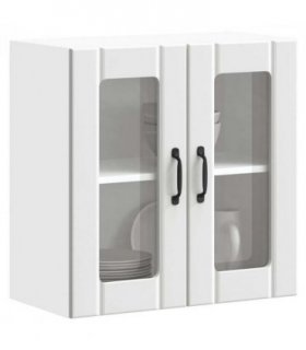 vidaXL Kitchen Wall Cabinet with Glass Door Lucca White Engineer — Size: 60 x 31 x 60 cm, Model: 1x wall glass cabinet (2 doors)