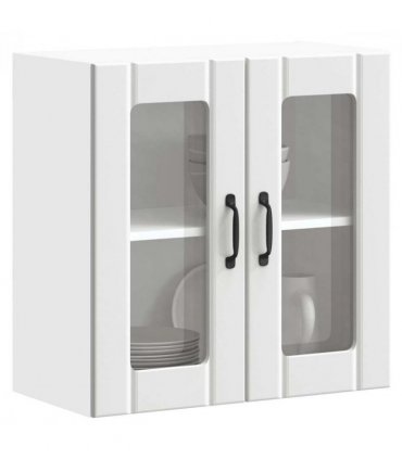 vidaXL Kitchen Wall Cabinet with Glass Door Lucca White Engineer — Size: 60 x 31 x 60 cm, Model: 1x wall glass cabinet (2 doors)