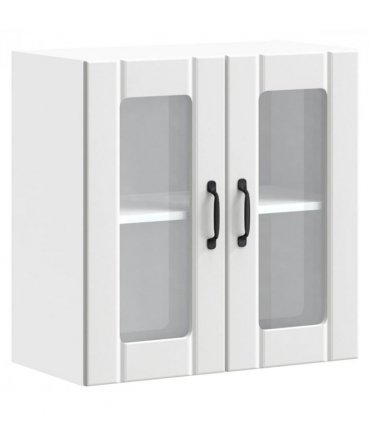 vidaXL Kitchen Wall Cabinet with Glass Door Lucca White Engineer — Size: 60 x 31 x 60 cm, Model: 1x wall glass cabinet (2 doors)