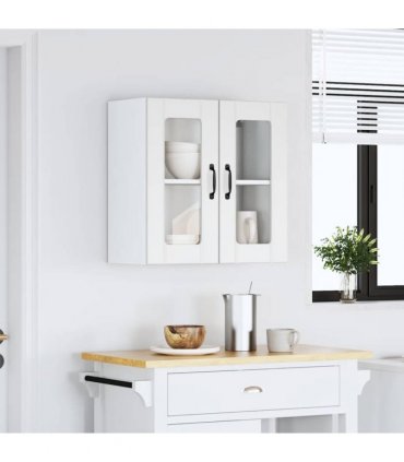 vidaXL Kitchen Wall Cabinet with Glass Door Lucca White Engineer — Size: 60 x 31 x 60 cm, Model: 1x wall glass cabinet (2 doors)