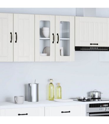 vidaXL Kitchen Wall Cabinet with Glass Door Lucca White Engineer — Size: 60 x 31 x 60 cm, Model: 1x wall glass cabinet (2 doors)