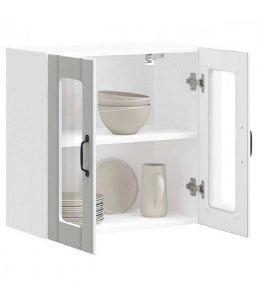 vidaXL Kitchen Wall Cabinet with Glass Door Lucca White Engineer — Size: 60 x 31 x 60 cm, Model: 1x wall glass cabinet (2 doors)