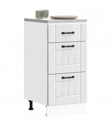 vidaXL Kitchen Base Cabinet Lucca White Engineered Wood — Size: 40 x 46 x 81.5 cm, Model: 1x bottom cabinet (3 drawers)