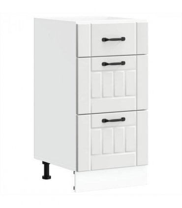 vidaXL Kitchen Base Cabinet Lucca White Engineered Wood — Size: 40 x 46 x 81.5 cm, Model: 1x bottom cabinet (3 drawers)