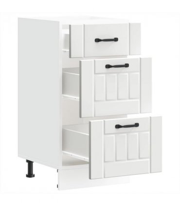 vidaXL Kitchen Base Cabinet Lucca White Engineered Wood — Size: 40 x 46 x 81.5 cm, Model: 1x bottom cabinet (3 drawers)