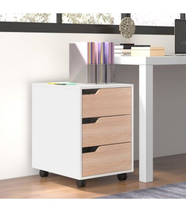 MDF White 3 Drawer Filing Cabinet 40L x 50D x 57.5H cm Compact Size Under Desk