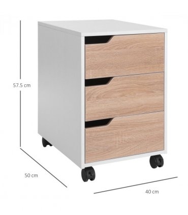 MDF White 3 Drawer Filing Cabinet 40L x 50D x 57.5H cm Compact Size Under Desk