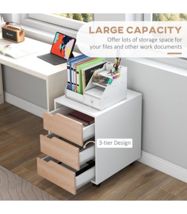 MDF White 3 Drawer Filing Cabinet 40L x 50D x 57.5H cm Compact Size Under Desk