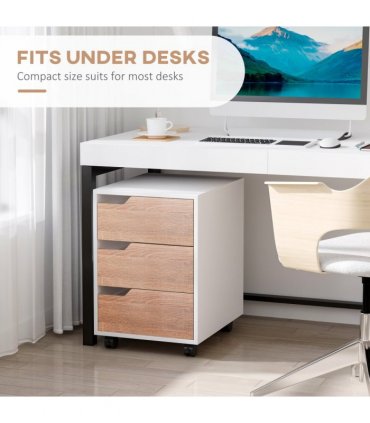MDF White 3 Drawer Filing Cabinet 40L x 50D x 57.5H cm Compact Size Under Desk