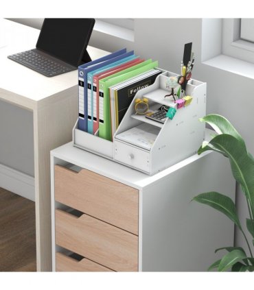 MDF White 3 Drawer Filing Cabinet 40L x 50D x 57.5H cm Compact Size Under Desk