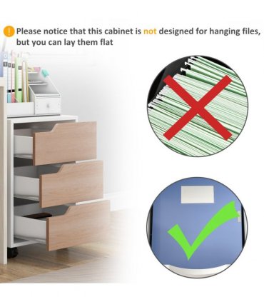 MDF White 3 Drawer Filing Cabinet 40L x 50D x 57.5H cm Compact Size Under Desk