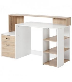 Multi-Storage & Workstation Desk Table Storage Shelves Home Office Oak HOMCOM