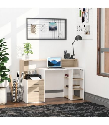 Multi-Storage & Workstation Desk Table Storage Shelves Home Office Oak HOMCOM