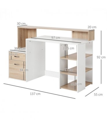Multi-Storage & Workstation Desk Table Storage Shelves Home Office Oak HOMCOM