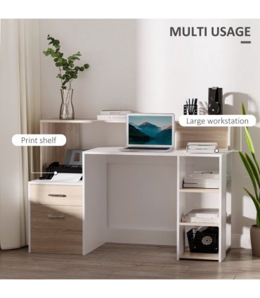 Multi-Storage & Workstation Desk Table Storage Shelves Home Office Oak HOMCOM
