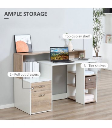 Multi-Storage & Workstation Desk Table Storage Shelves Home Office Oak HOMCOM