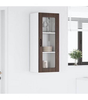 vidaXL Wall Glass Cabinet LUCCA Brown Oak 40 x 31 x 100 cm — Model: 1x wall glass cabinet (1 door)
