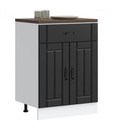 vidaXL Kitchen Base Cabinet Lucca Black Engineered Wood — Size: 60 x 46 x 81.5 cm, Model: 1x bottom cabinet (2 doors 1 drawer)