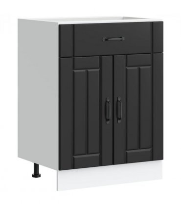 vidaXL Kitchen Base Cabinet Lucca Black Engineered Wood — Size: 60 x 46 x 81.5 cm, Model: 1x bottom cabinet (2 doors 1 drawer)