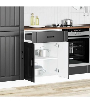 vidaXL Kitchen Base Cabinet Lucca Black Engineered Wood — Size: 60 x 46 x 81.5 cm, Model: 1x bottom cabinet (2 doors 1 drawer)