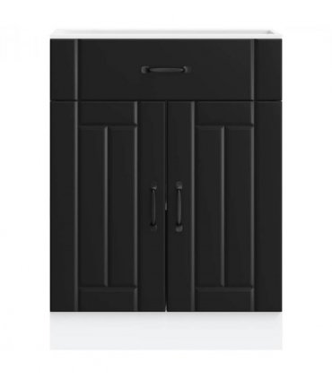 vidaXL Kitchen Base Cabinet Lucca Black Engineered Wood — Size: 60 x 46 x 81.5 cm, Model: 1x bottom cabinet (2 doors 1 drawer)