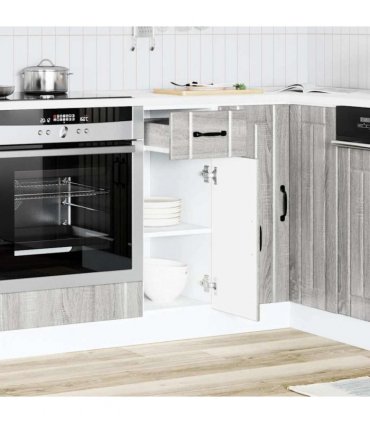 vidaXL Kitchen Base Cabinet Lucca Grey Sonoma Engineered W — Size: 30 x 46 x 81.5 cm, Model: 1x bottom cabinet (1 door 1 drawer)