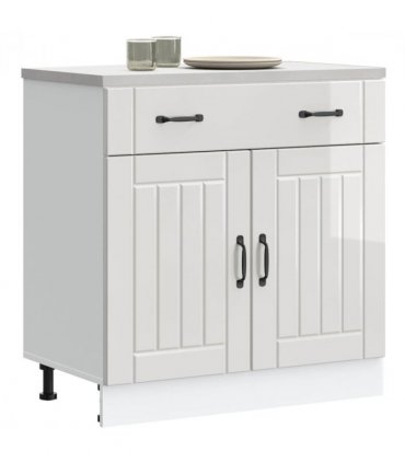 vidaXL Kitchen Base Cabinet Lucca High Gloss White Engine — Size: 80 x 46 x 81.5 cm, Model: 1x bottom cabinet (2 doors 1 drawer)
