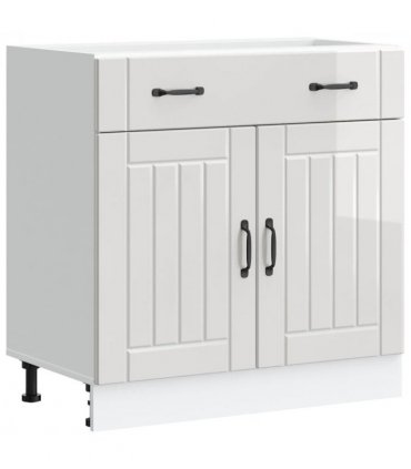 vidaXL Kitchen Base Cabinet Lucca High Gloss White Engine — Size: 80 x 46 x 81.5 cm, Model: 1x bottom cabinet (2 doors 1 drawer)