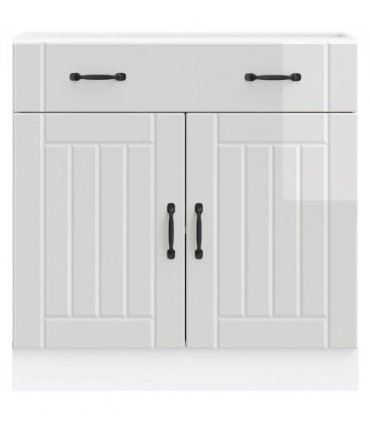 vidaXL Kitchen Base Cabinet Lucca High Gloss White Engine — Size: 80 x 46 x 81.5 cm, Model: 1x bottom cabinet (2 doors 1 drawer)
