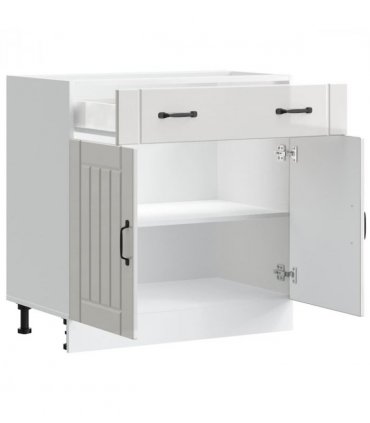 vidaXL Kitchen Base Cabinet Lucca High Gloss White Engine — Size: 80 x 46 x 81.5 cm, Model: 1x bottom cabinet (2 doors 1 drawer)
